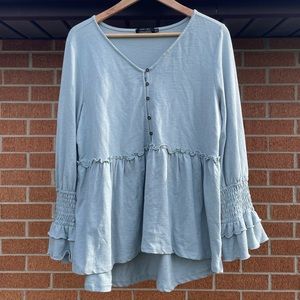 🌅 Anthropology Doe & Rae Bohemian Long Sleeve Button-Up Ruffle Tunic Top🌅